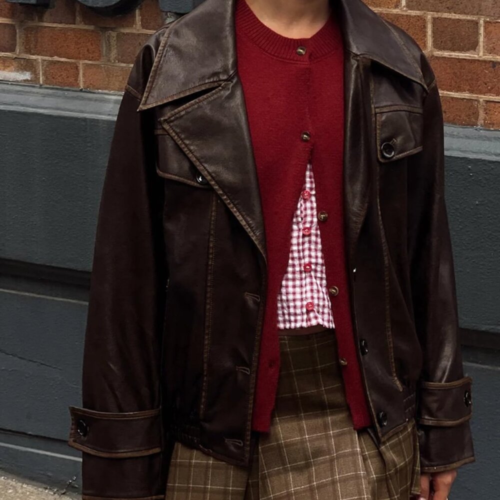 Nicolie Faux Leather Jacket Vintage Washed Brown - S/M / Washed Brown